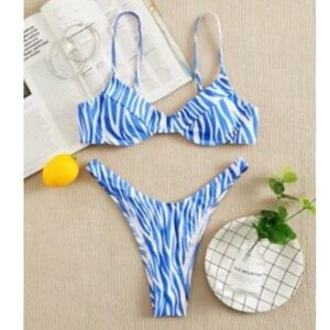 Blue and White Zebra Print Bikini Set